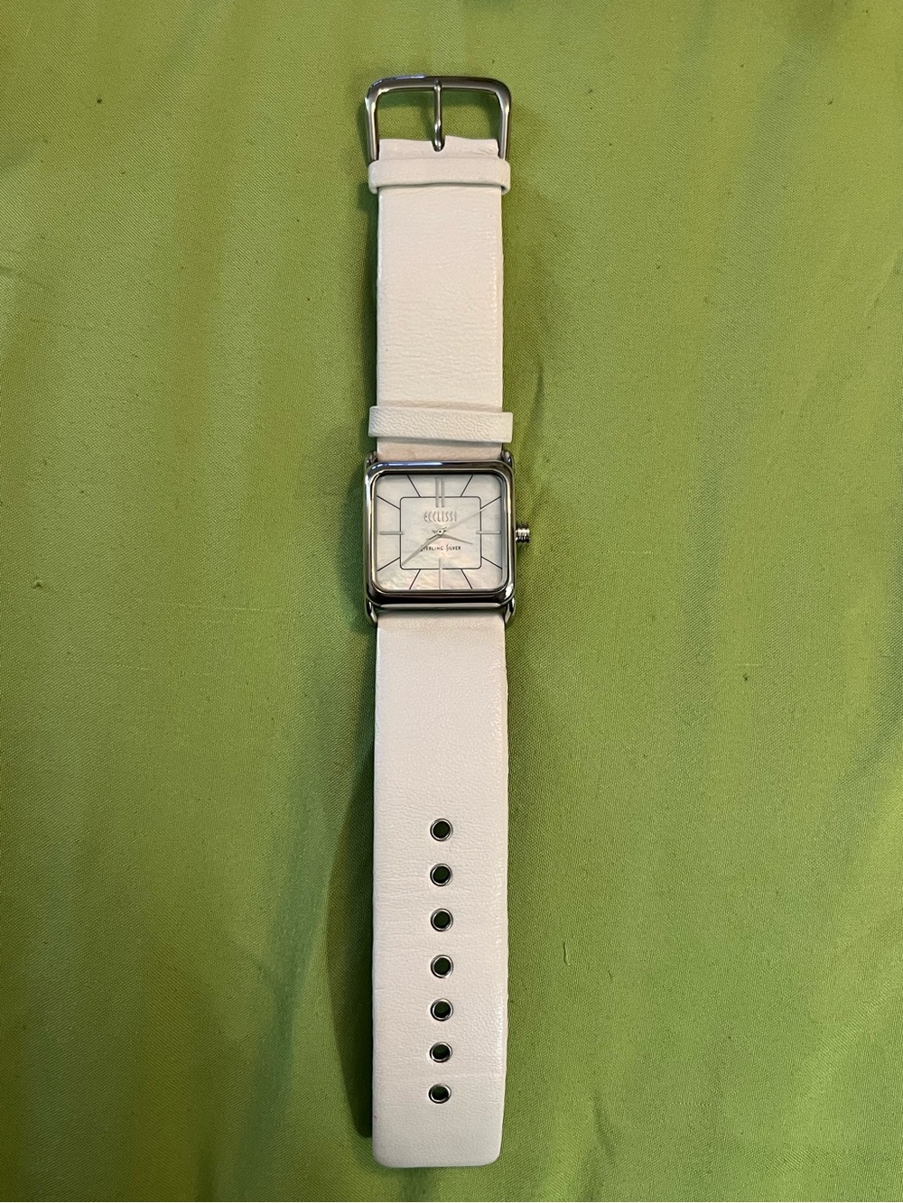 Ecclissi Square Mother of Pearl White Leather Strap Watch - New Battery